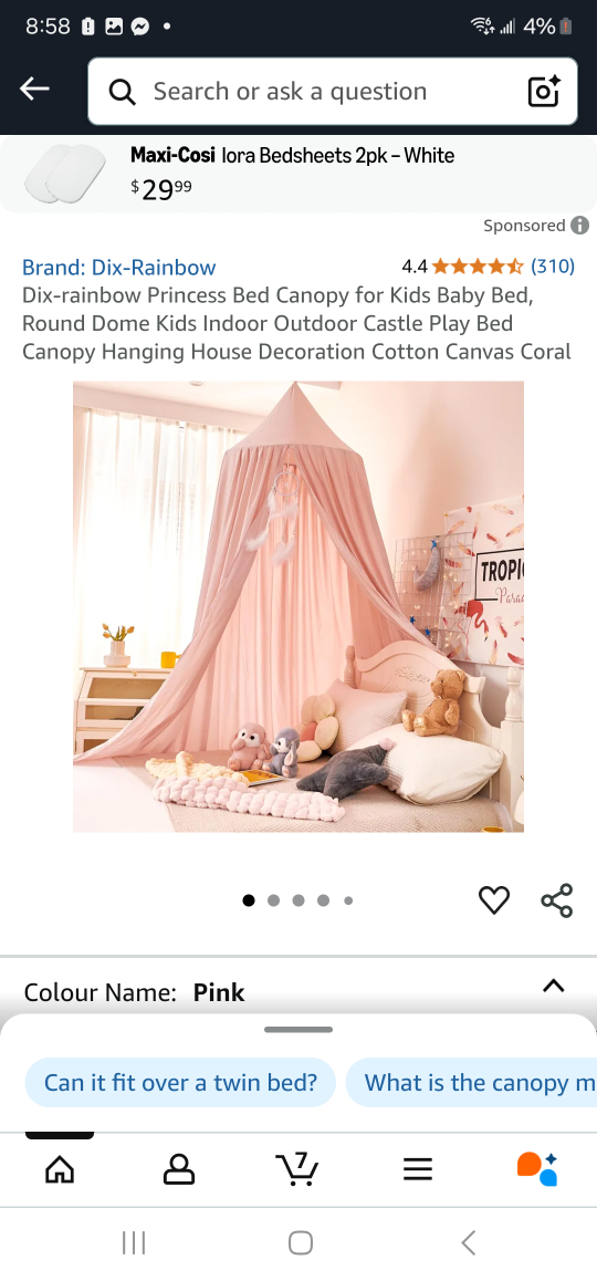Dix-Rainbow Princess Bed Canopy - Pink (New) - photo 2