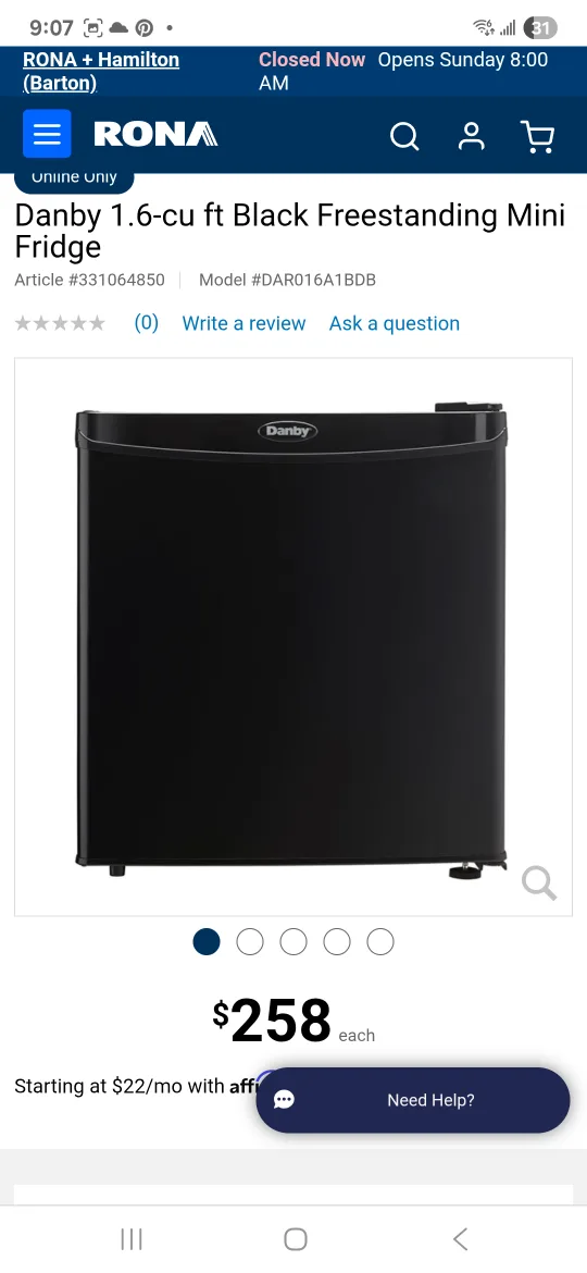 Danby 1.6 cu ft Black Mini Fridge . brand new thumbnail
