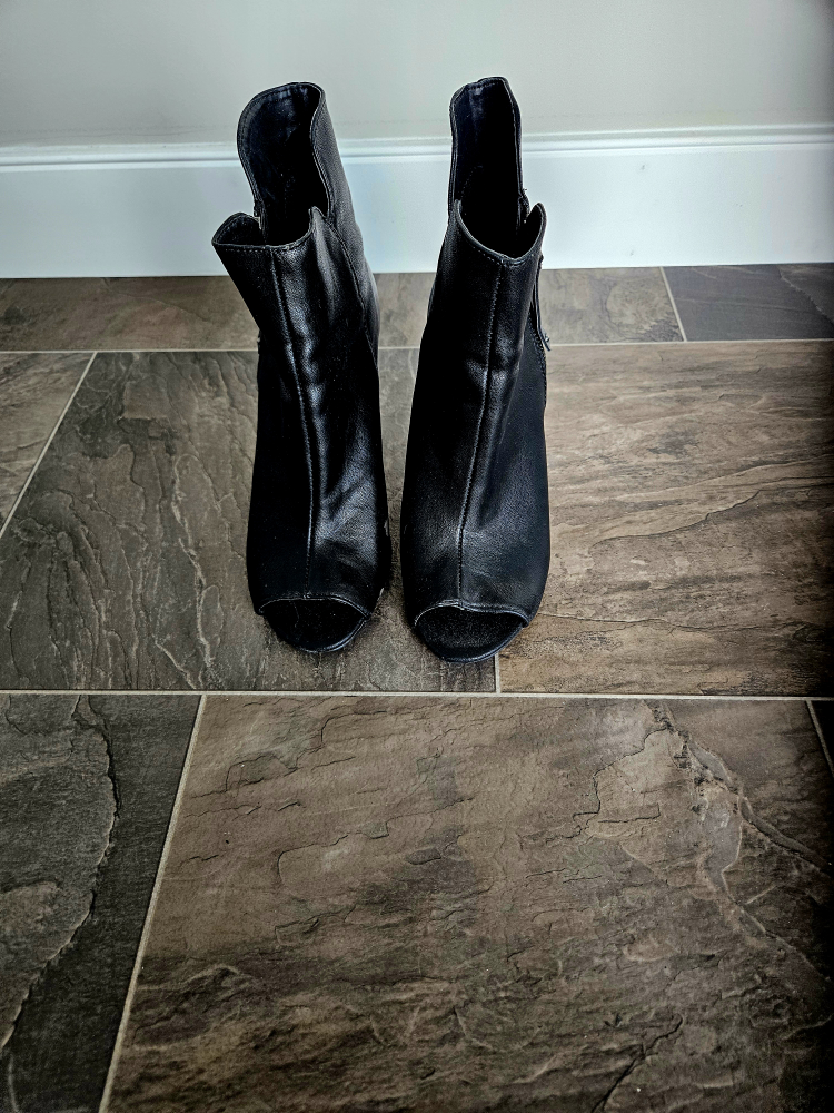 Black Peep Toe Ankle Boots, Size 7