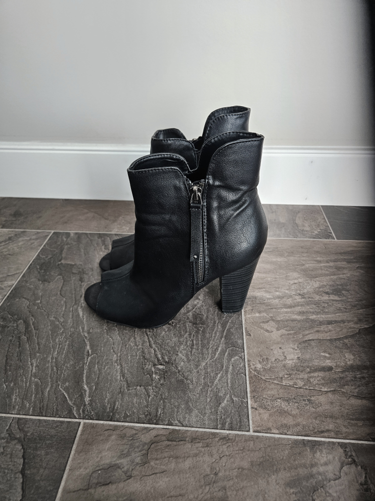 Black Peep Toe Ankle Boots, Size 7 - photo 2