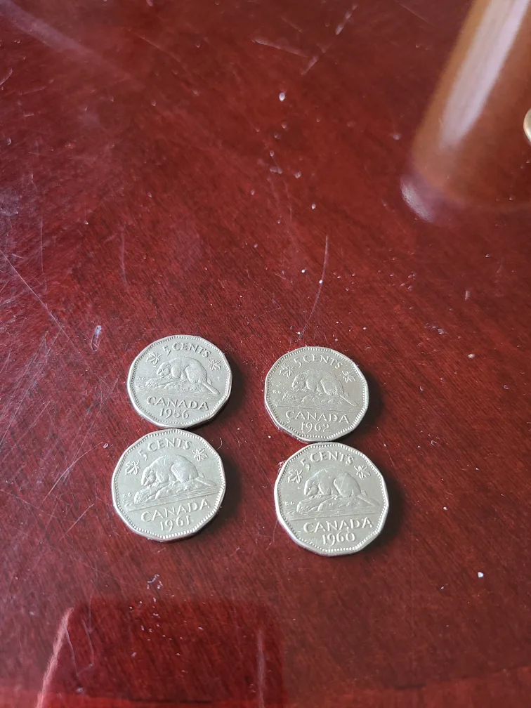 Vintage Canadian 5 Cent Coins (1956, 1960, 1961, 1962) thumbnail