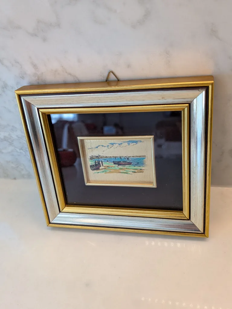 Vintage Italian Fisherman and Sail Boats Picture with Goal Leaf thumbnail