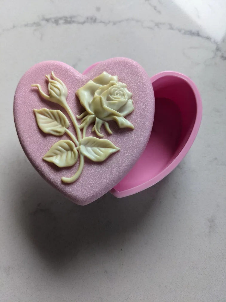 Pink Heart-Shaped Trinket Box with Rose thumbnail