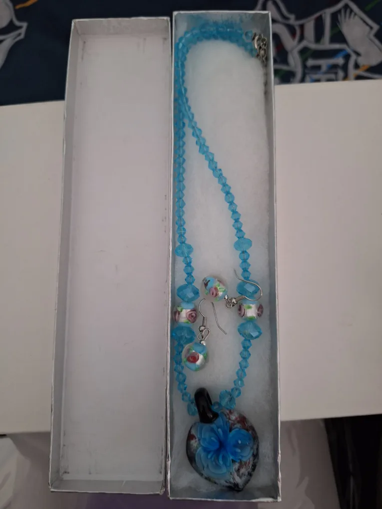 Blue Beaded Necklace & Earring Set thumbnail