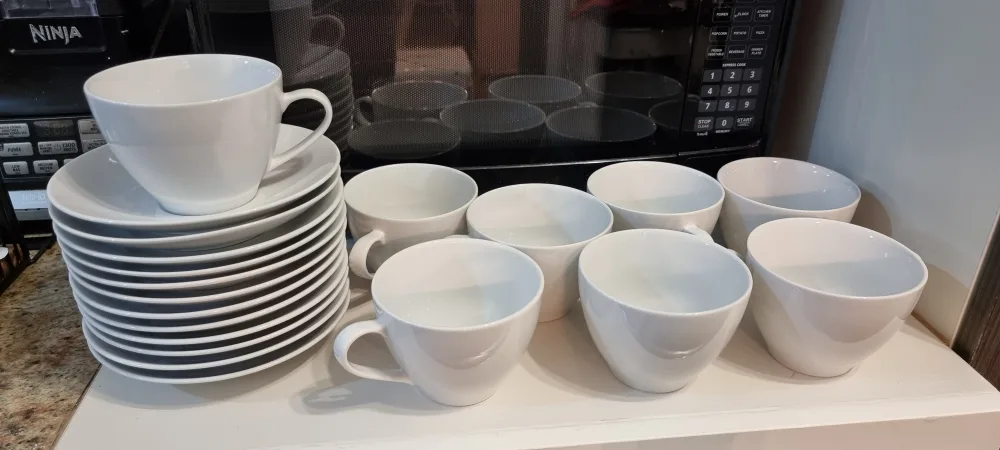 White Coffee Cups and Saucers Set thumbnail