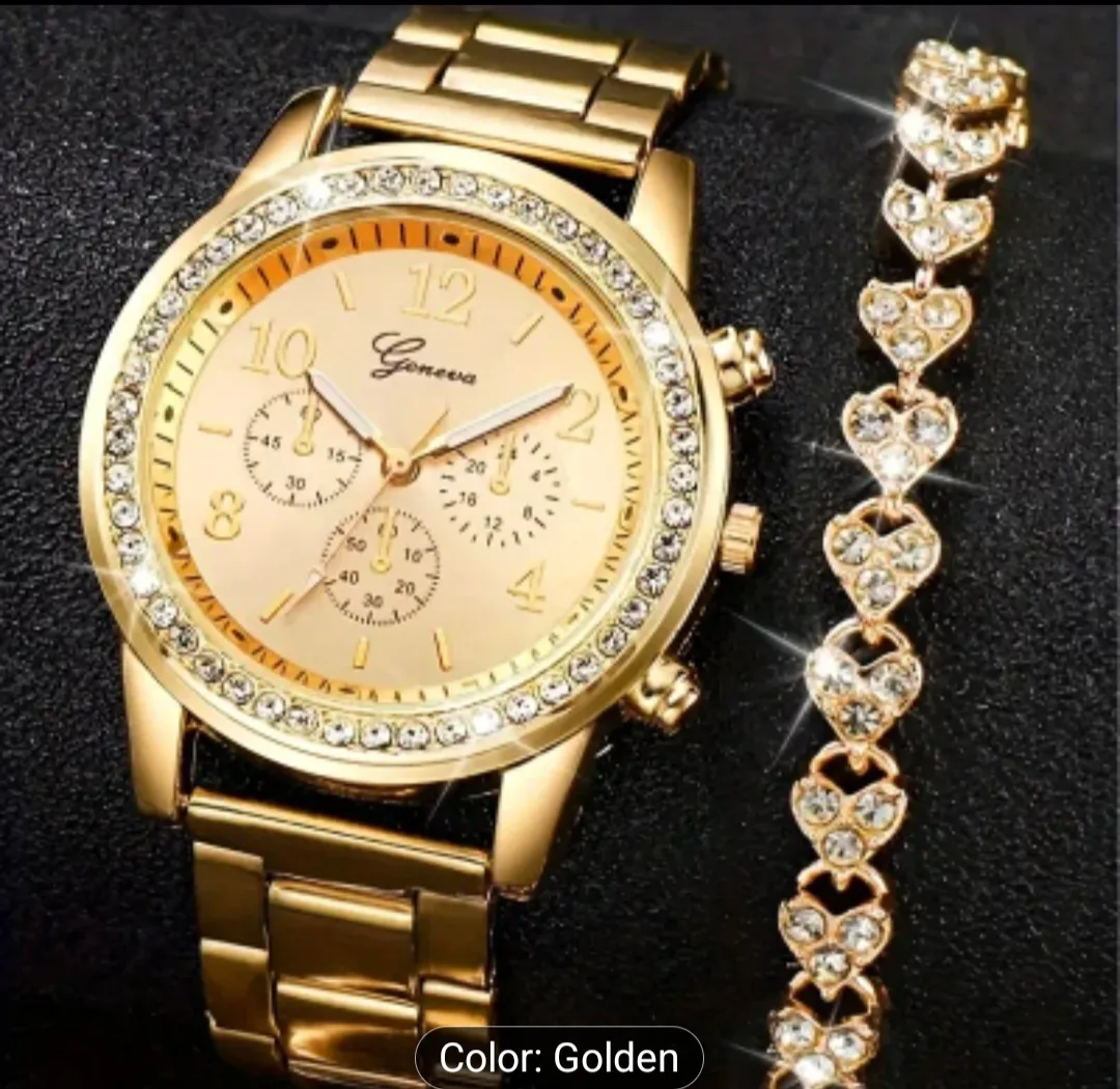Geneva Golden Watch & Bracelet Set thumbnail