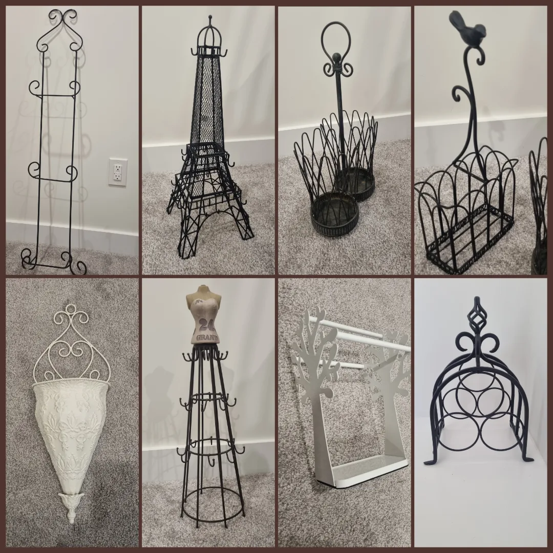 Lot x8 Metal deco/Jewelry Holders, bottle holders.. thumbnail