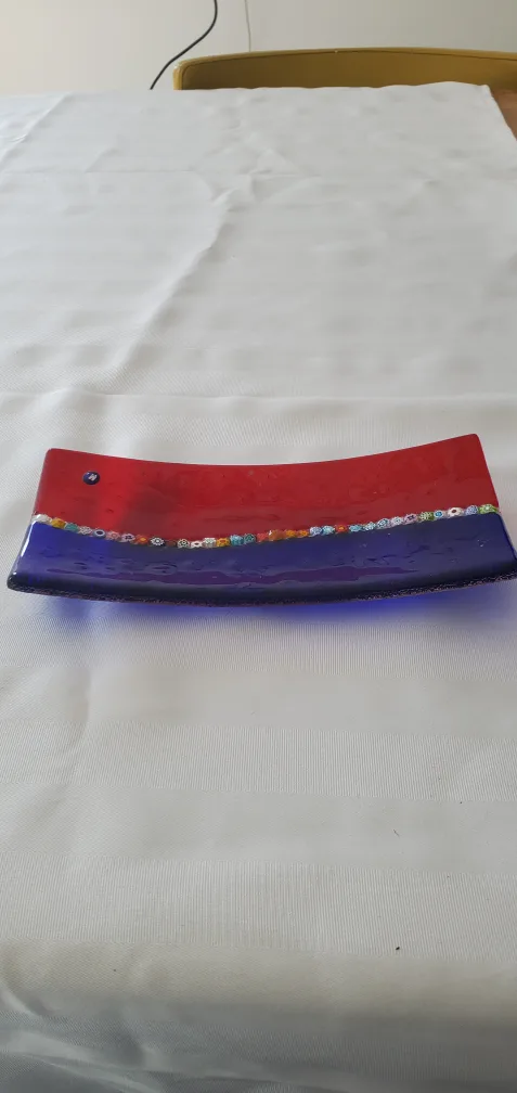 Red & Blue Decorative Glass Tray thumbnail