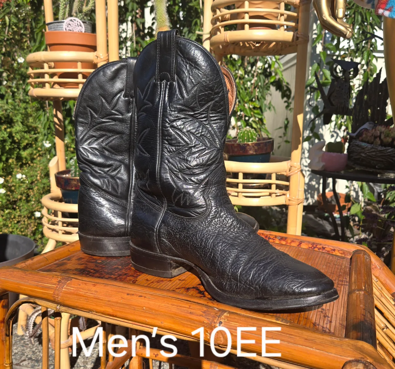 Black Leather Cowboy Boots - Men's Size 10 EE thumbnail