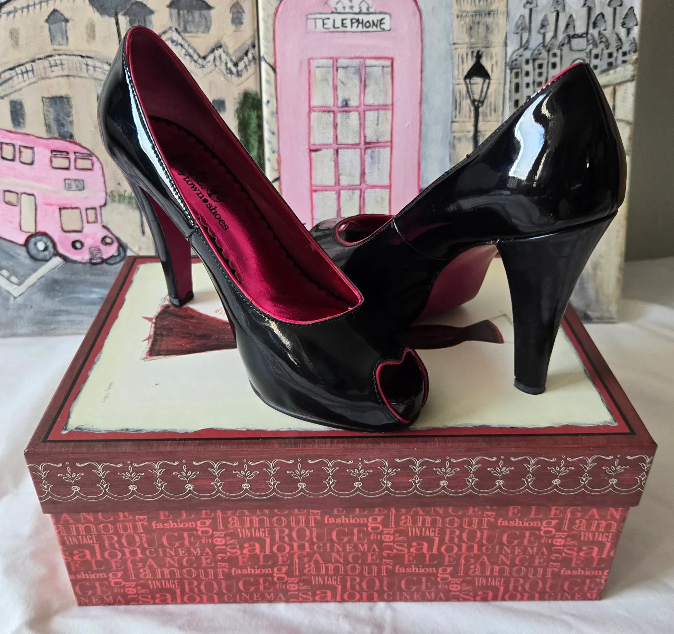 Authentic BARBIE Black & Pink Patent Leather High Heels