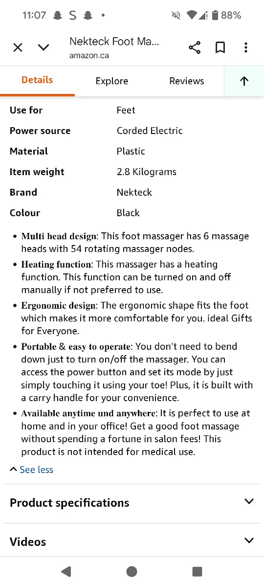 Nekteck Foot Massager with Heat - Black image indicator(3)