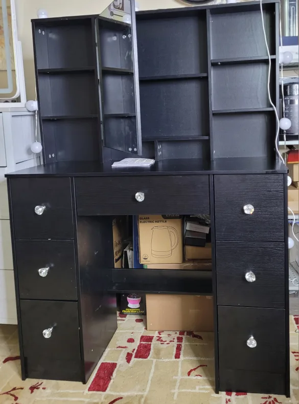 Black Vanity Makeup Table with Mirror & Shelves thumbnail