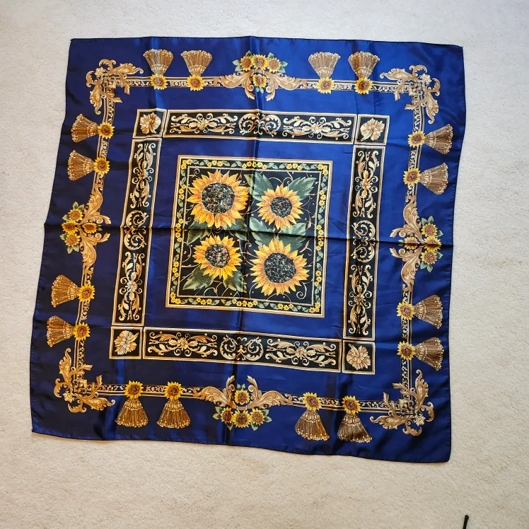 Sunflower Print Scarf - Blue thumbnail