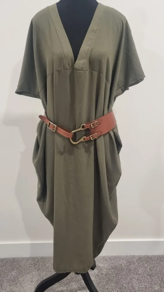 Olive Green V-Neck Dress thumbnail