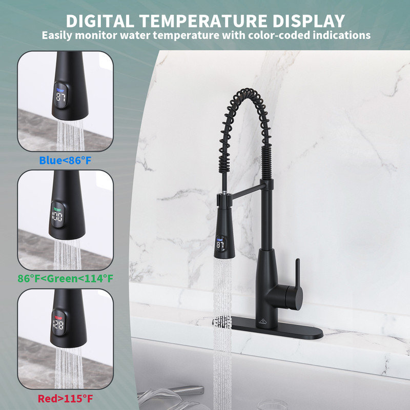 Touchless Kitchen Faucet with Digital Display - Black - photo 3