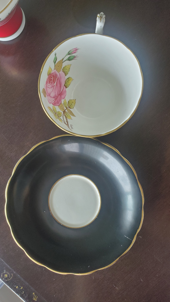 Floral Teacup and Saucer -matt black - photo 2