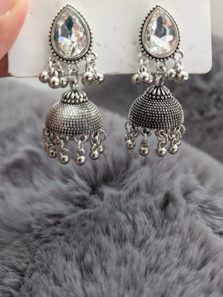 Antique Silver Jhumka Earrings - New thumbnail