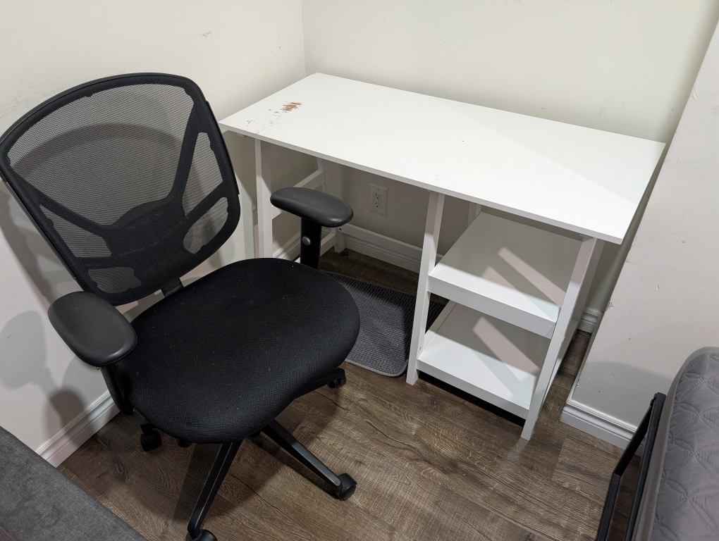 Black Mesh Office Chair & White IKEA Desk - photo 3