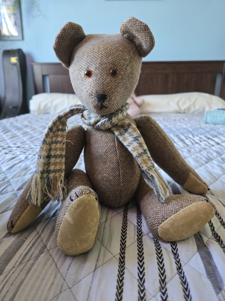 Brown Tweed Teddy Bear with Scarf
