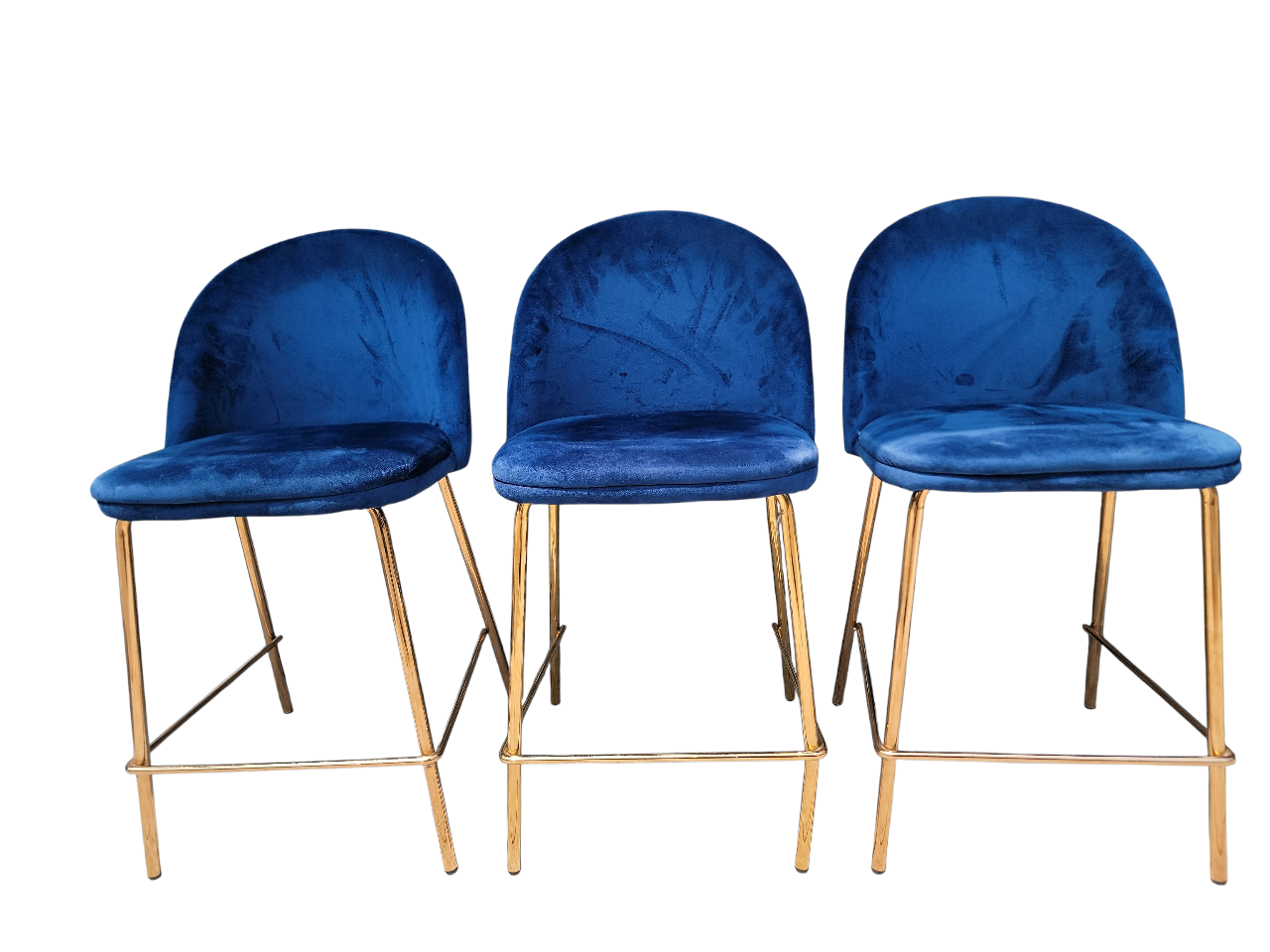 Set of 3 Blue Velvet Bar Stools