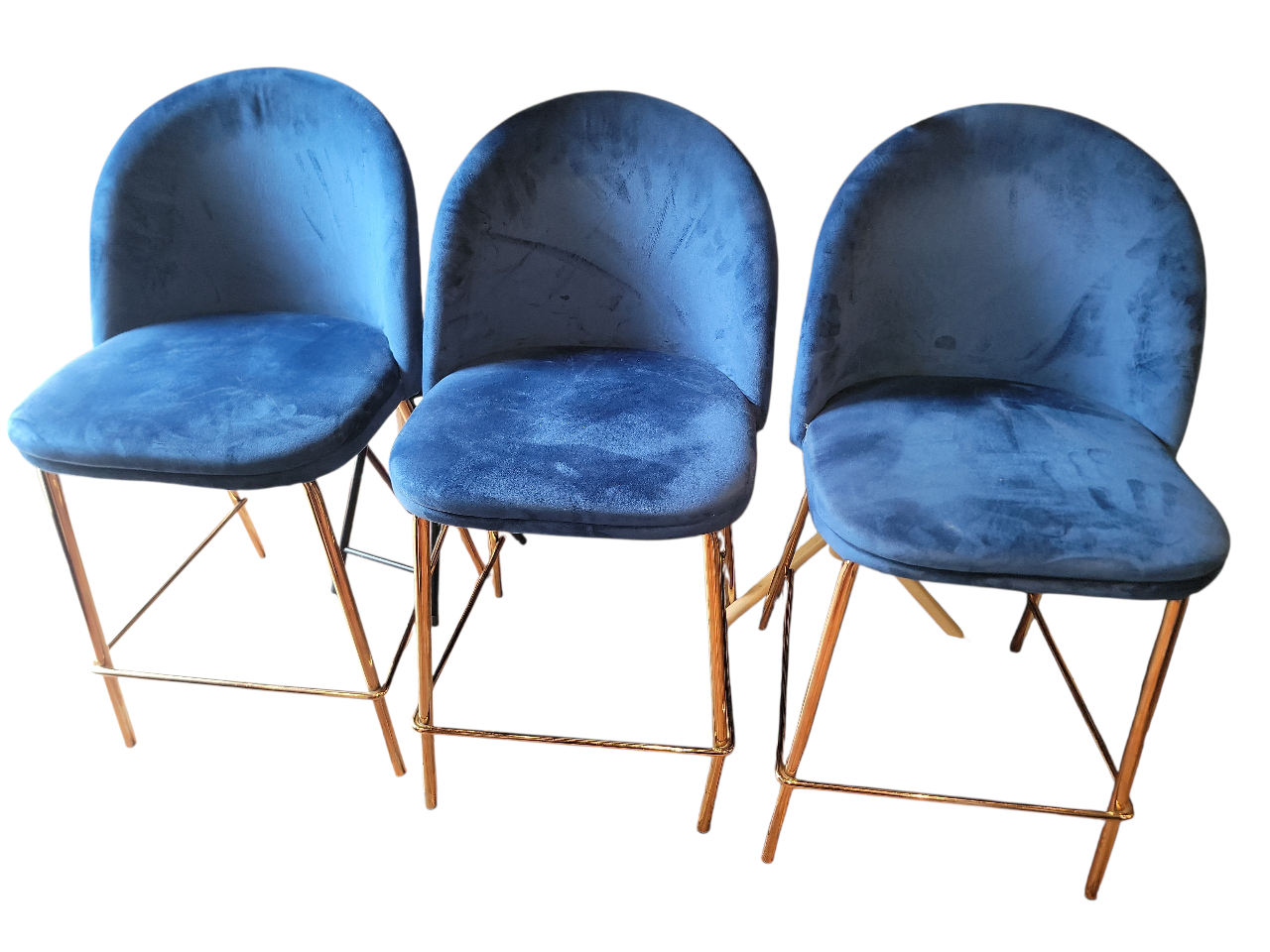 Set of 3 Blue Velvet Bar Stools - photo 3