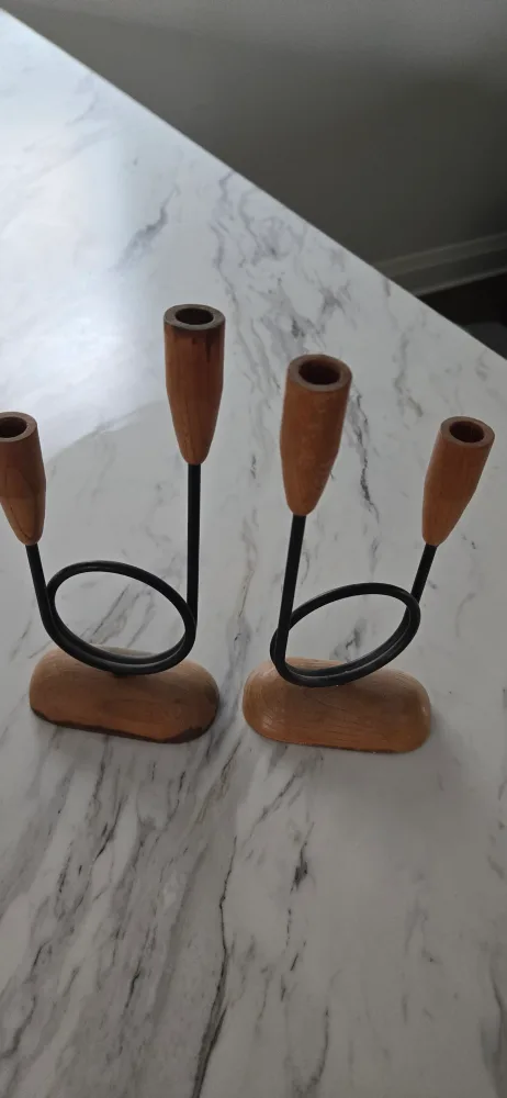 Pair of Wood & Metal Candlestick Holders thumbnail