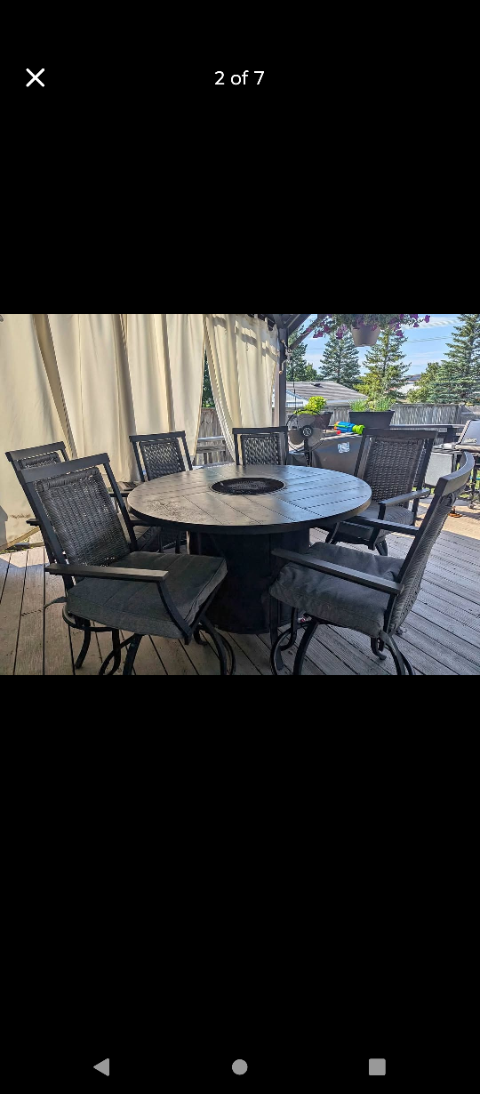 Outdoor Dining Table with Fire Pit & 6 Chairs