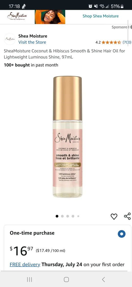 Shea Moisture Coconut Hibiscus Lightweight, Bonding Hair Oil image indicator(2)