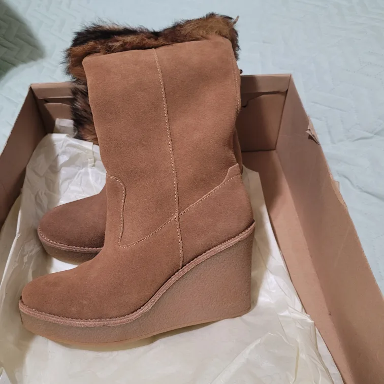 UGG Chestnut Suede Wedge Boots - Women's Size 7 thumbnail