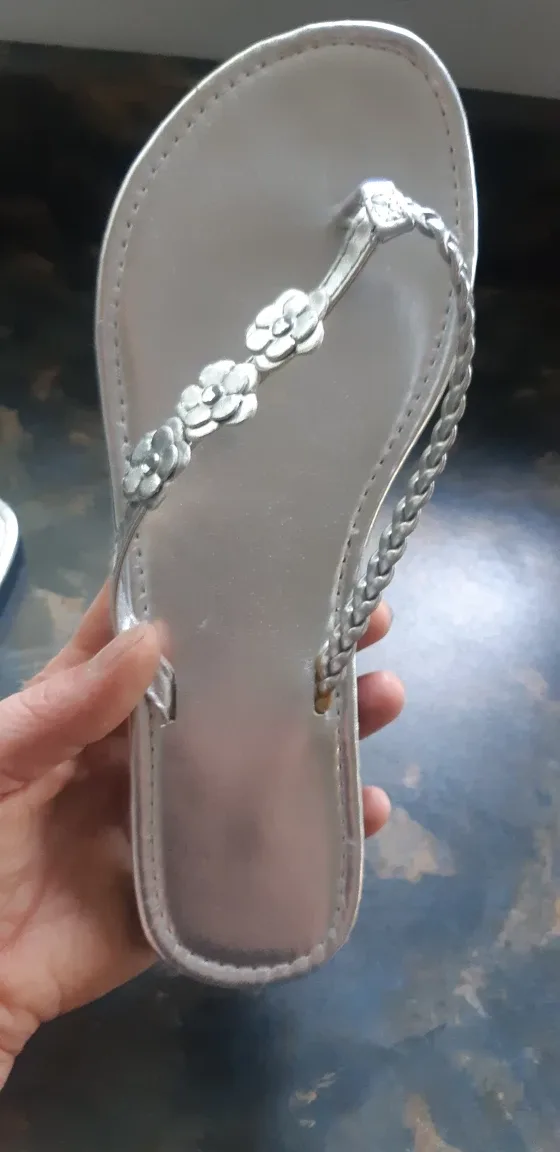 Silver Flip Flops with Flower Detail thumbnail