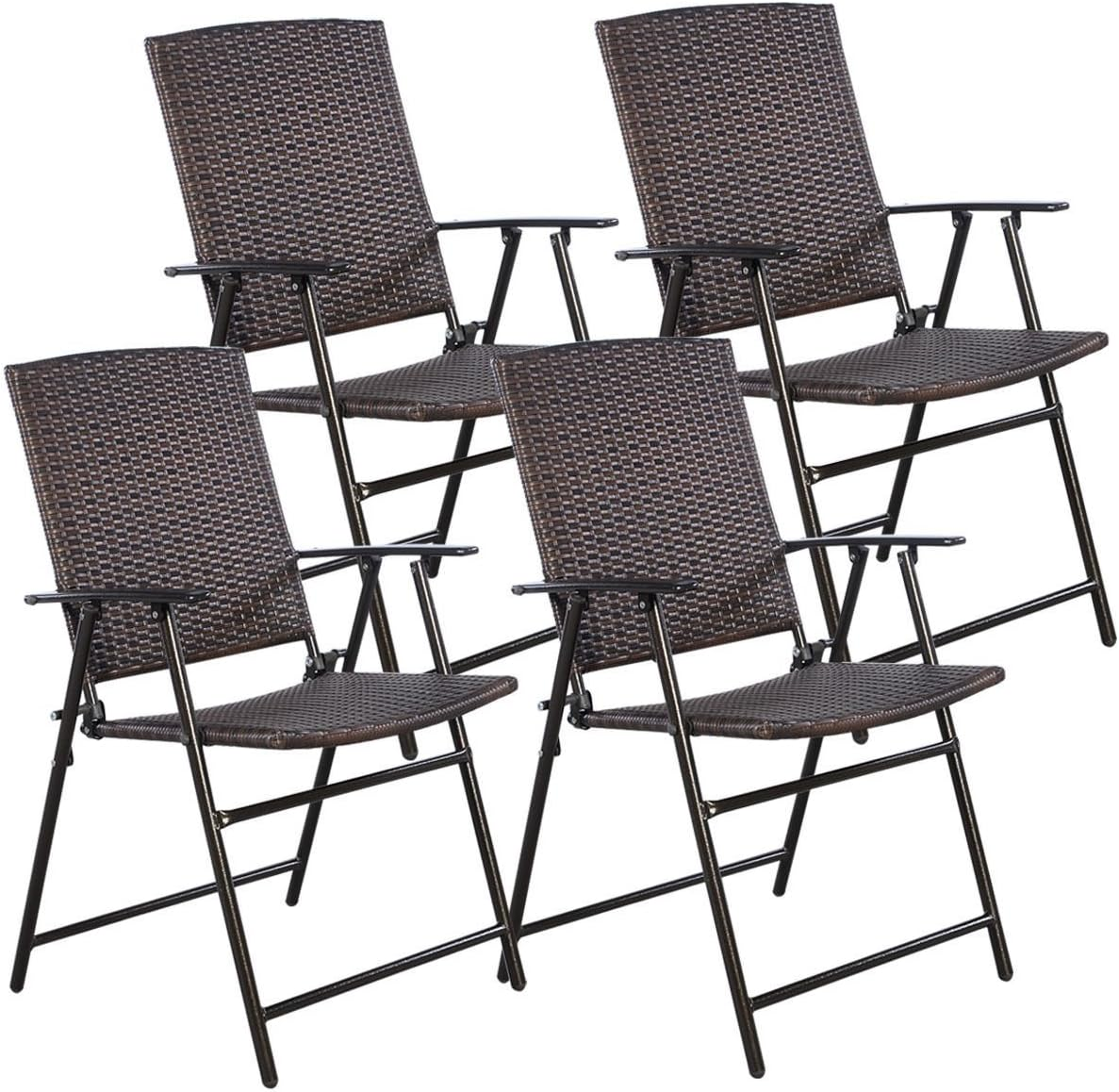 Set of 4 Brown Wicker Folding Patio Chairs