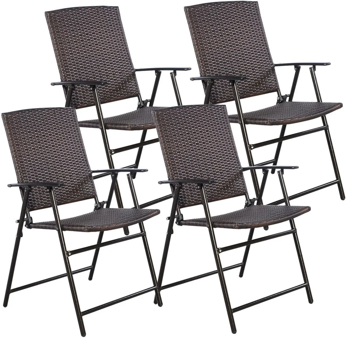 Set of 4 Brown Wicker Folding Patio Chairs