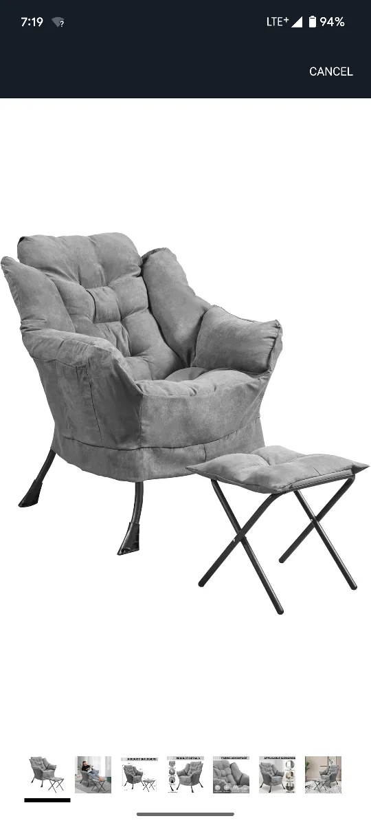 Grey Lounge Chair with Ottoman thumbnail