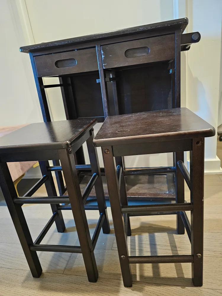 Dark Brown wood Suzanne 3-p  space saver set with 2 Stools image indicator(3)