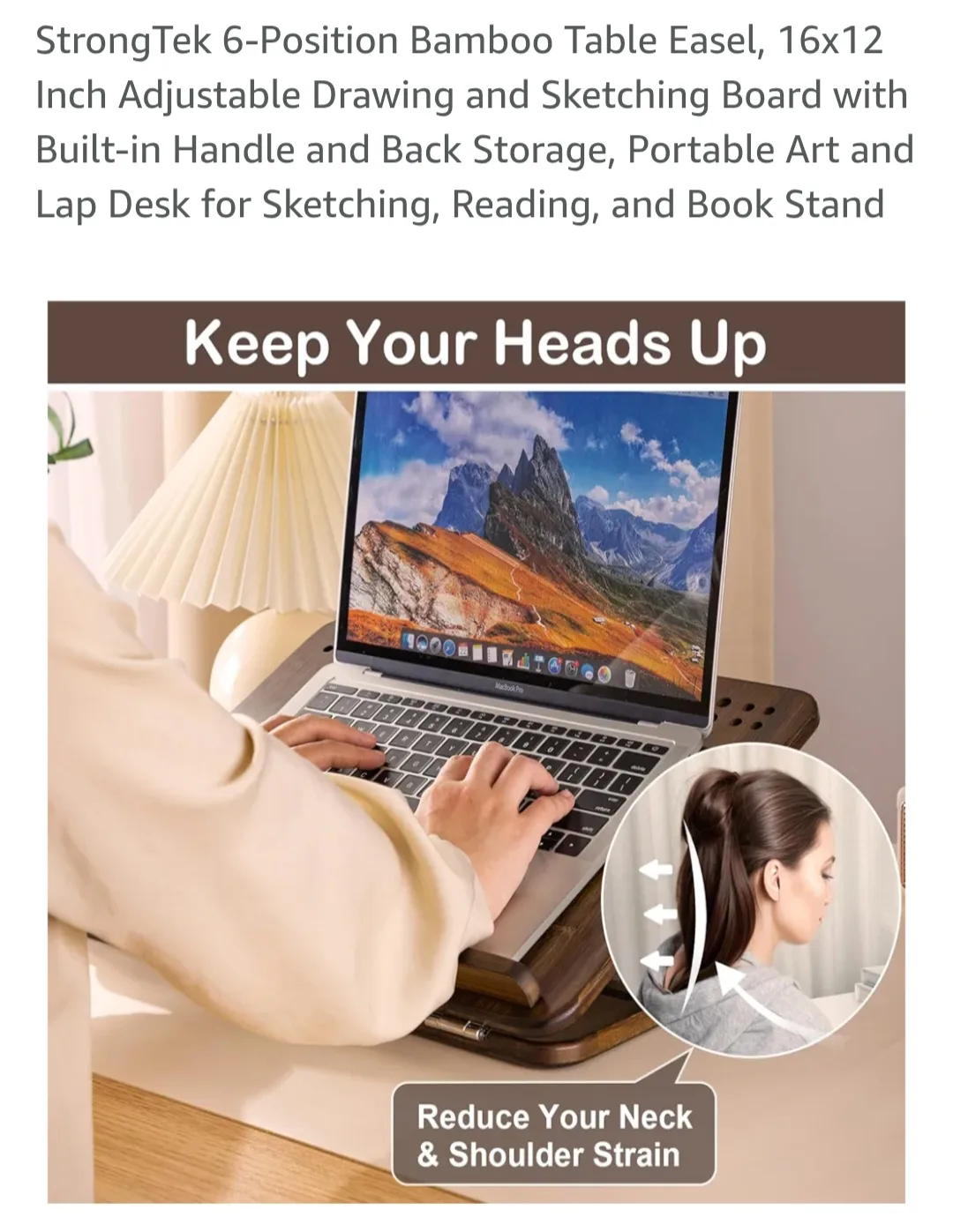 StrongTek 6-Position Bamboo Table Easel, 16x12 Inch image indicator(3)