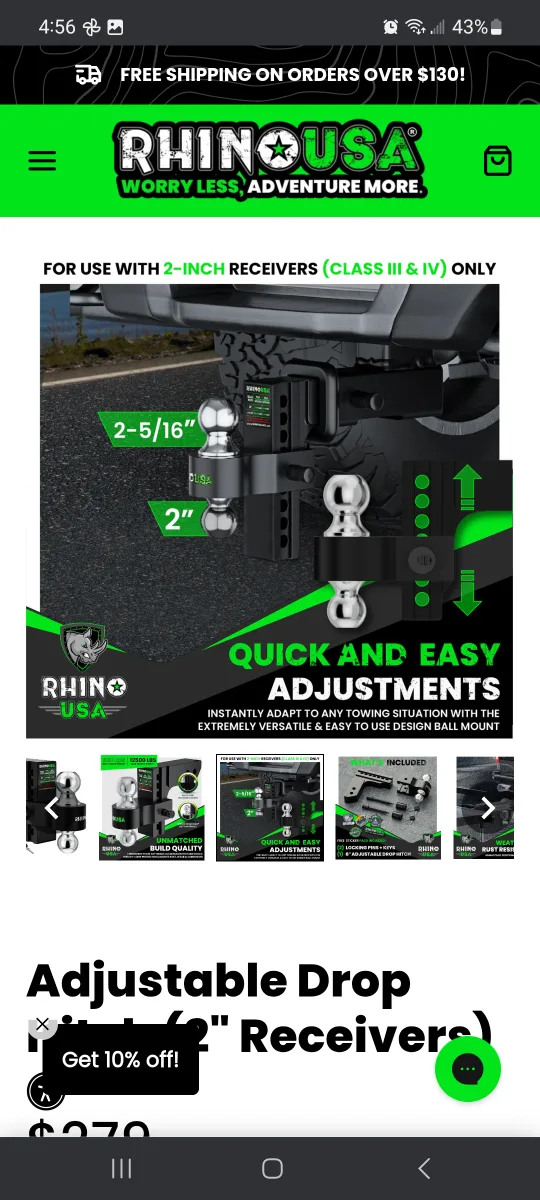 RHINO USA 6" Adjustable Drop Hitch brand new in box image indicator(2)