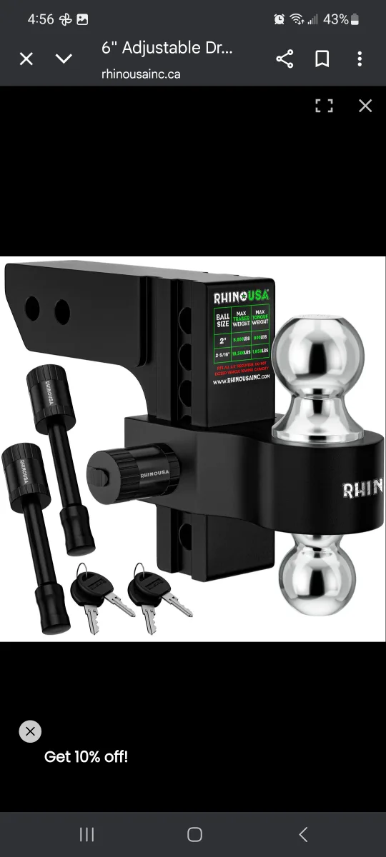 RHINO USA 6" Adjustable Drop Hitch brand new in box image indicator(4)