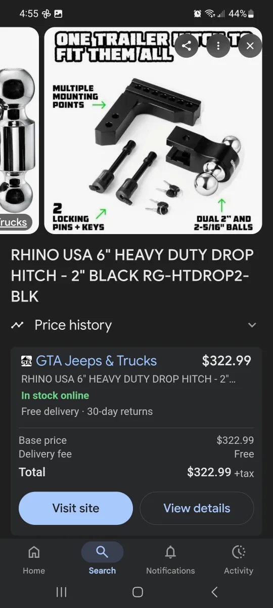 RHINO USA 6" Adjustable Drop Hitch brand new in box image indicator(8)