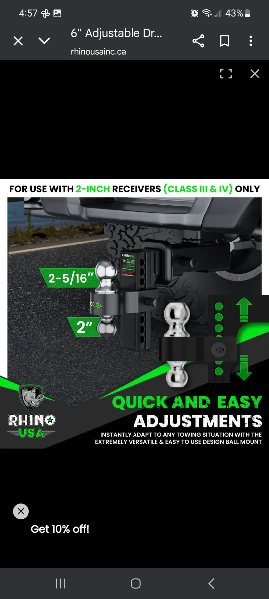 RHINO USA 6" Adjustable Drop Hitch brand new in box image indicator(10)
