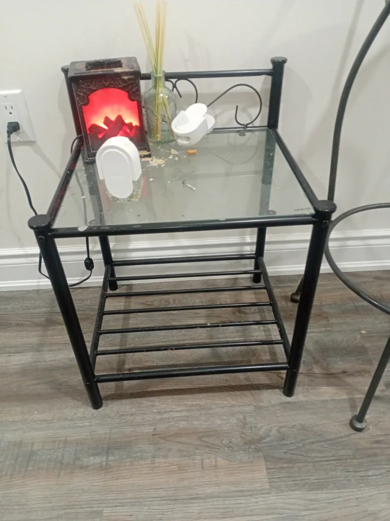 Black Metal & Glass Side Table thumbnail