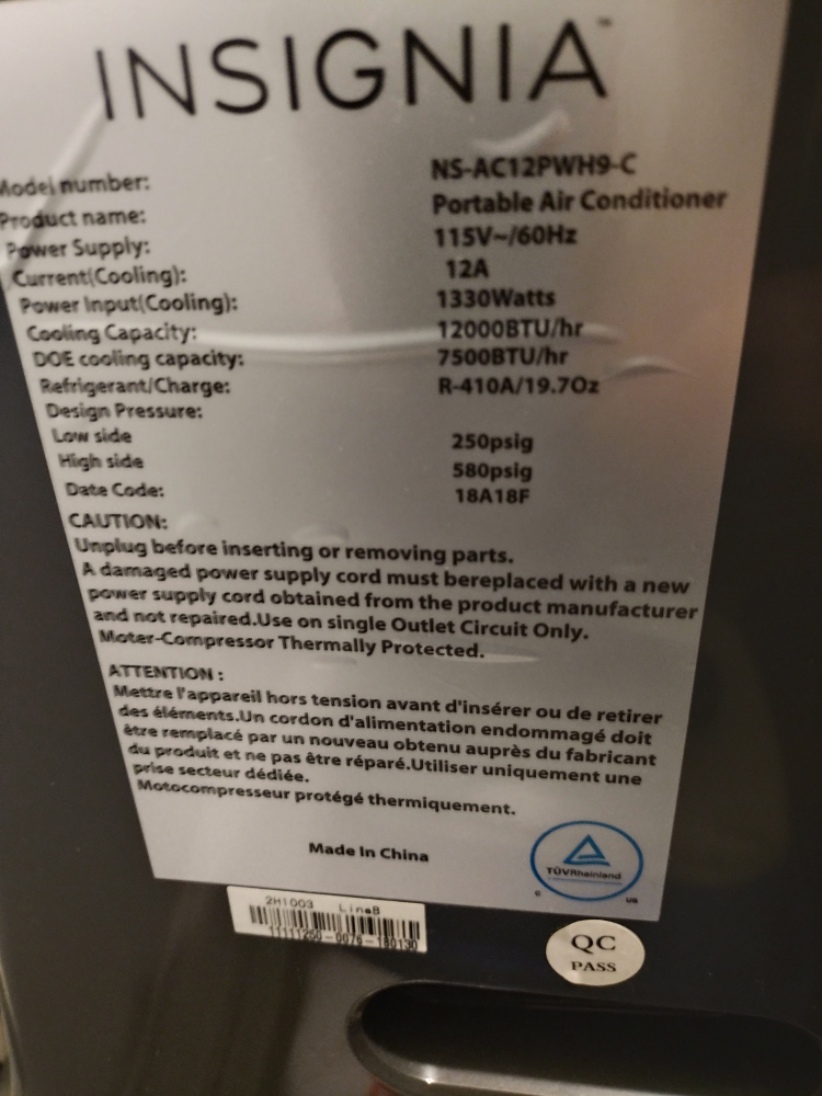 Insignia Portable Air Conditioner NS-AC12PWH9-C - photo 2