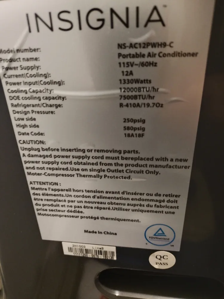 Insignia Portable Air Conditioner NS-AC12PWH9-C image indicator(2)