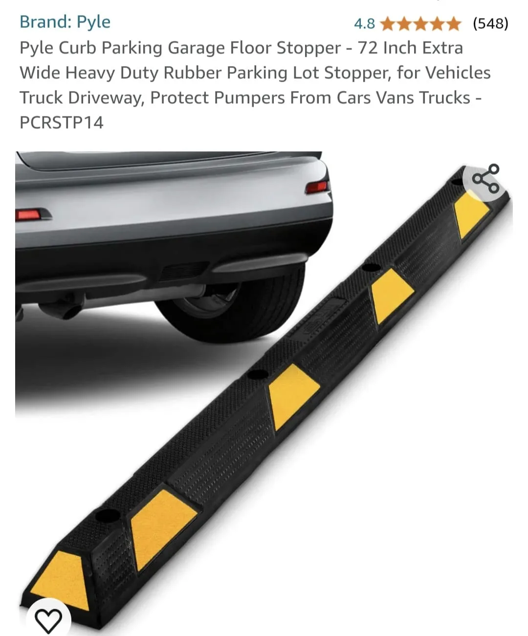 Pyle 72-Inch Curb Parking Garage Floor Stopper thumbnail