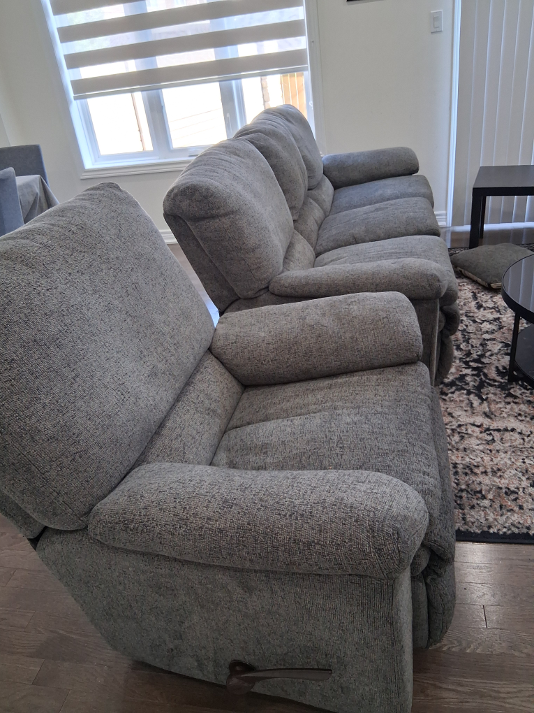 Grey Fabric Reclining Sofa and Chair Set