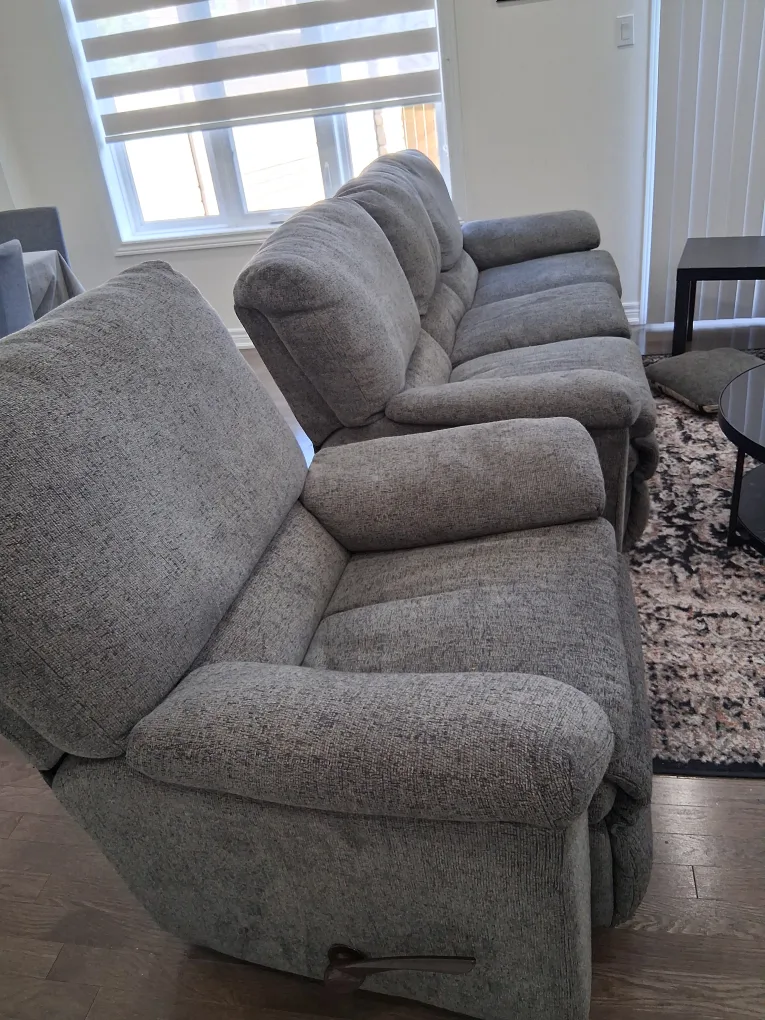 Grey Fabric Reclining Sofa and Chair Set thumbnail