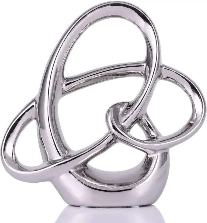 Silver Abstract Ceramic Statue – Modern Home or Office Decor thumbnail