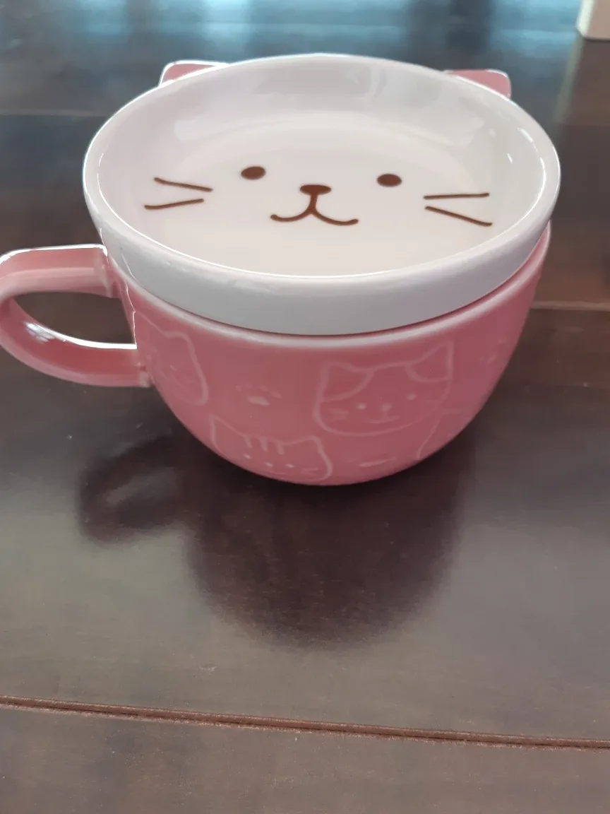 Cute Pink Cat Mug with Lid and Spoon thumbnail