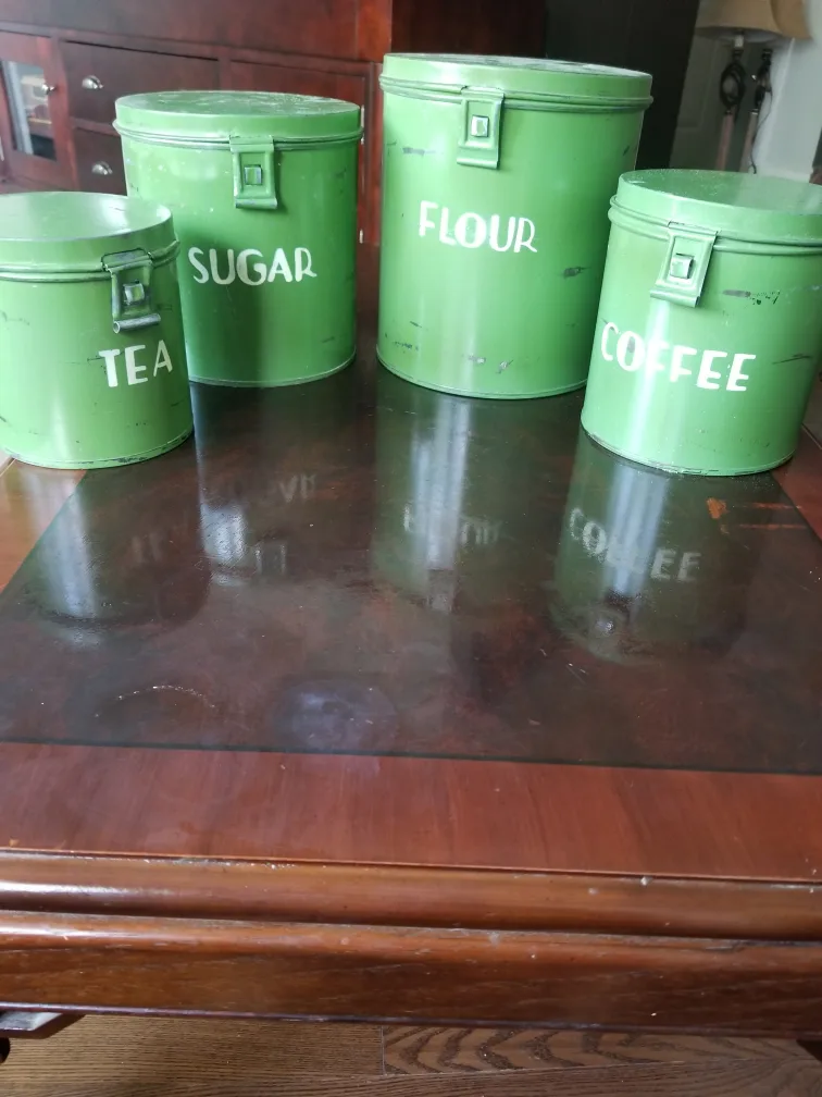 Vintage Green Kitchen Canister Set - Tea, Sugar, Coffee, Flour thumbnail