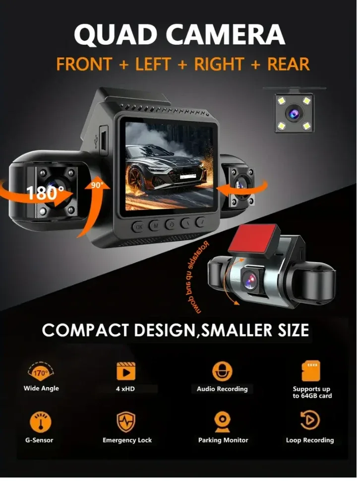 Dashcam, 4-Channel, 1080P, 4 Channels, IR Night Vision, G-Sensor image indicator(10)