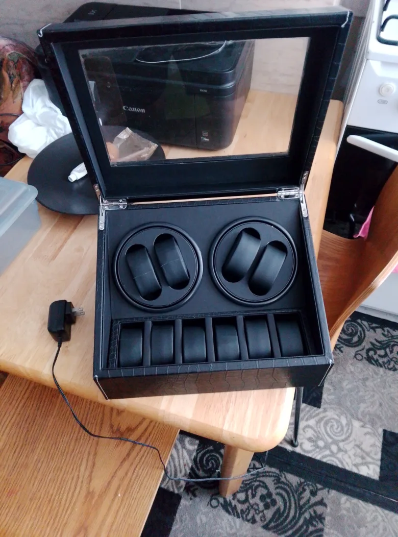 Black Leather Watch Winder Box for 6 Watches thumbnail